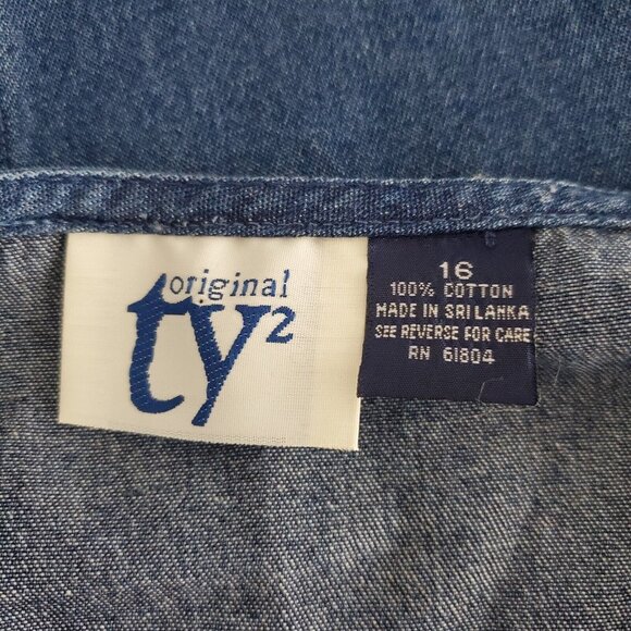 Origianl TY2 Womens Vintage Blue Denim Jumper Dress Size 16 Pockets Maxi Modest - Picture 5 of 10